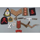 Small collection of militaria including badges, Parachute Regiment, Royal Engineers, cloth rank