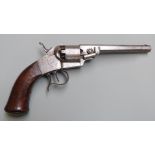 F Kinapen Belgian 54 bore 5 shot single action percussion revolver with engraved frame, hammer, butt