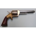 Lucius W Pond .32 six-shot single action rimfire revolver with brass frame shaped wooden grips,