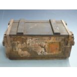 Vintage wooden military ammunition box, 51 x 26 x 23cm.
