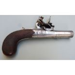 Henry Nock of London flintlock hammer action pocket pistol with engraved lock, underside, thumb