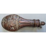 G & J W Hawksley copper and brass powder flask with embossed aesthetic style acanthus leaf