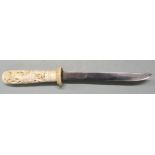 Dagger with pierced ivory handle, blade length 15cm