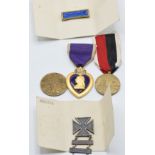 American WW1 and WW2 medals comprising Army of Occupation Medal 1945, Victory Medal and Purple