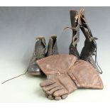 Pair of military dispatch rider's boots, size 8L together with a pair of leather gauntlets size