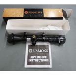 Simmons 800878 8-Point 3-9x40 rifle scope with lens covers and scope mounts, in original box.