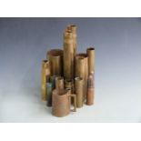 Small collection of WW1 and WW2 shell cases, largest 38cm tall