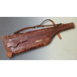 Leather leg of mutton gun case with brass lock, 82cm long.