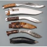 Three large kukri knives, two with GK & Co Nepal makers to ricasso, one commemorating eight Gurkha