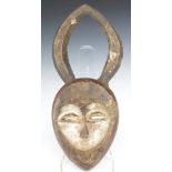 African tribal Kota mask with horns, Gabon, H44cm