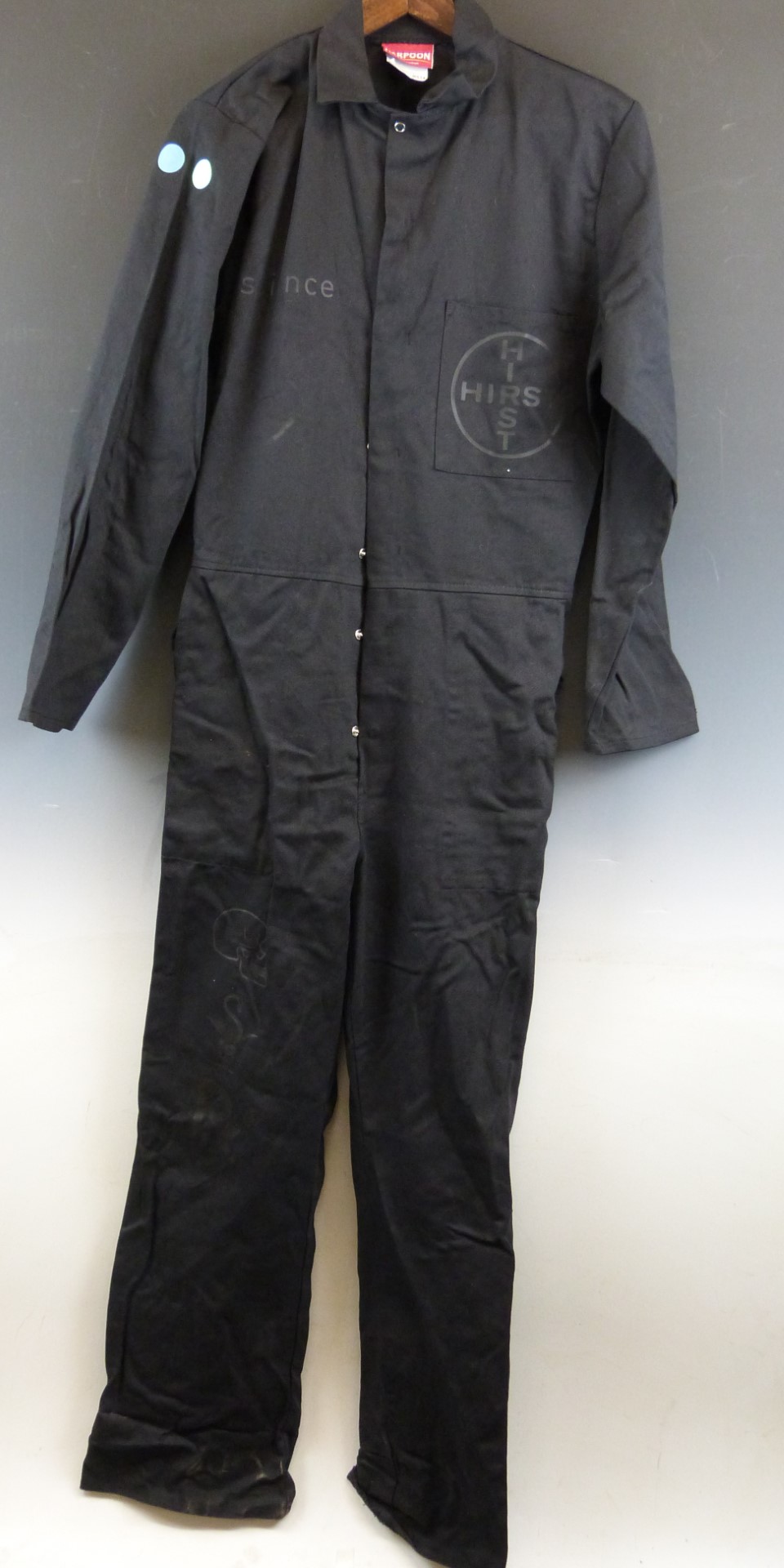 A black Damien Hirst/ Science boilersuit with spot design to sleeve and Hirst logos front and