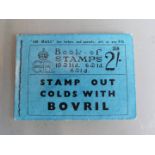 Edward VIII two shilling stamp booklet with 'Stamp out colds with Bovril' advertising motif