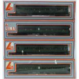 Four Lima 00 gauge model railway SR coaches and powered cars 205139W, 205137MWG and two 205146W, all