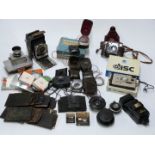 Cameras and accessories to include Goerz folding camera with Rada back, Zeiss Tessar 1:3.5 f=10.5cm,