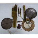 Five Salter spring balances with attached pans, comprising two 1946 ministry marked examples, 1953