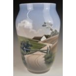 Copenhagen vase decorated with a pastoral scene, H25.5cm