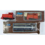 Two Lima 0 gauge model railway locomotives FS BO-BO diesel and two DB diesel dock shunters, two in