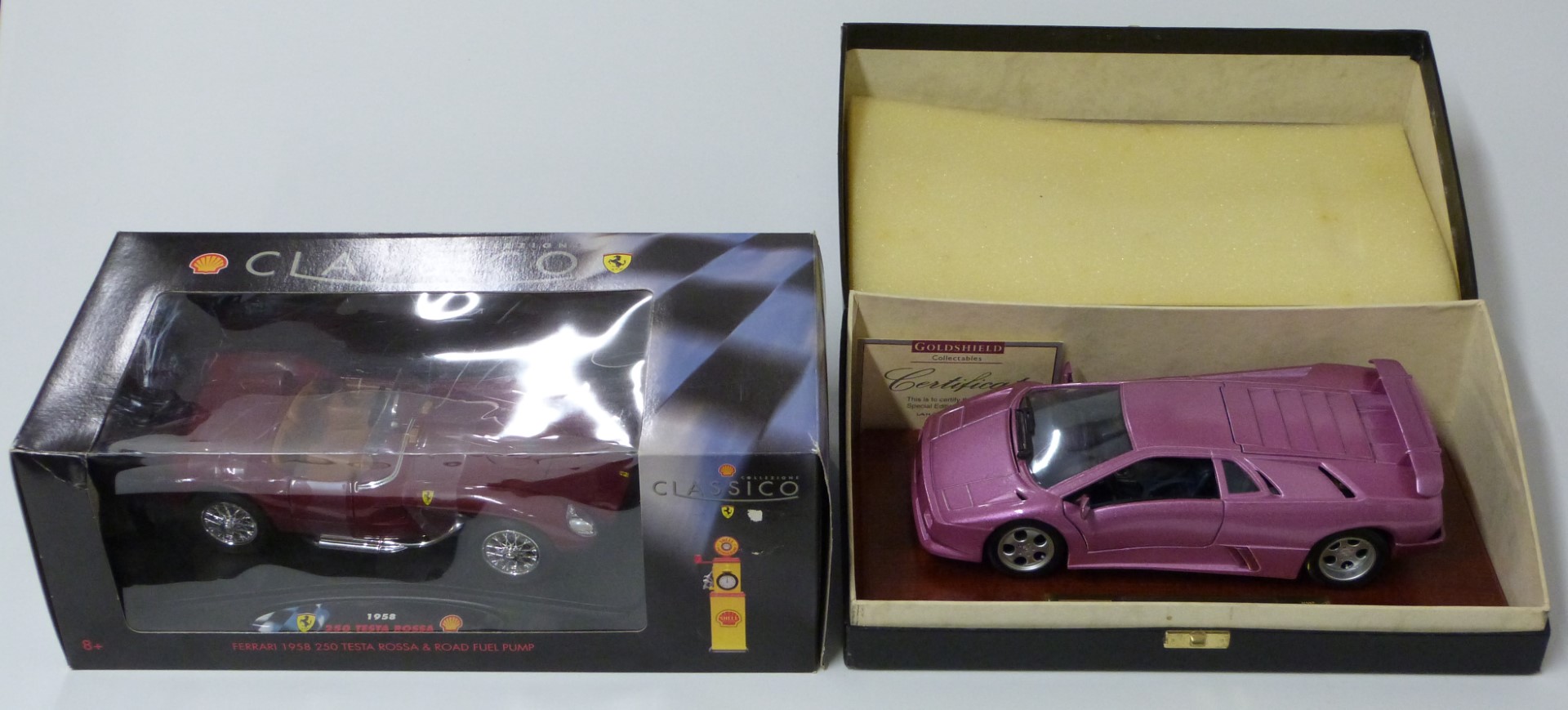 Two 1:18 scale diecast model sports cars Goldshield Collectables Special Edition Lamborghini SE 30th