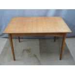 Retro extending dining table in the Gordon Russell style, L 122cm closed 168cm extended x W84 x