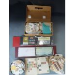 A box of stamps including presentation packs Jersey issues, part mint sheets GB and USA, improved