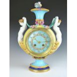 Wedgwood majolica 19thC pedestal figural clock from the mermaid vase modelled by Hugues Protat,