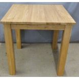 Modern light oak or similar table together with four chairs, table W75 x D75 x H77cm