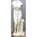 An antique carved marble figure of a headless nude woman, H119cm