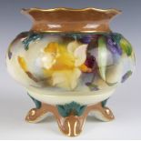 James Hadley for Royal Worcester footed vase decorated with flowers, shape 212, H8cm