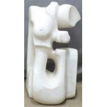 A contemporary carved abstract marble statue of a nude woman, signed Aumerich, H72cm