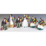 Six Royal Doulton character figures including two Balloon Man, two Old Balloon Seller, Balloon