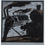 Ken White (born 1943) signed woodcut print 'Turntable 6' at the Great Western Railway Swindon works,