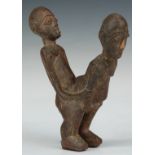 African carved fetish / fertility figure of a conjoined couple, H17cm