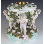 A 19thC German figural majolica two part oil lamp base/ centrepiece, H25cm