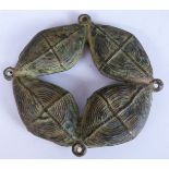 African tribal bronze/metal kola nut gold weight, probably Baule, Ivory Coast, diameter 6cm