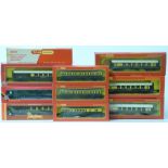Ten Tri-ang Hornby and Hornby 00 gauge model railway passenger coaches including BR and SR, all in