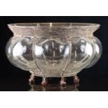 A wire mounted clear glass centrepiece bowl, 36cm in diameter.