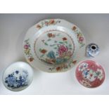 An 18thC Chinese export bowl, famille rose saucer, Hoi An and Tek Sing Cargo vase and dish