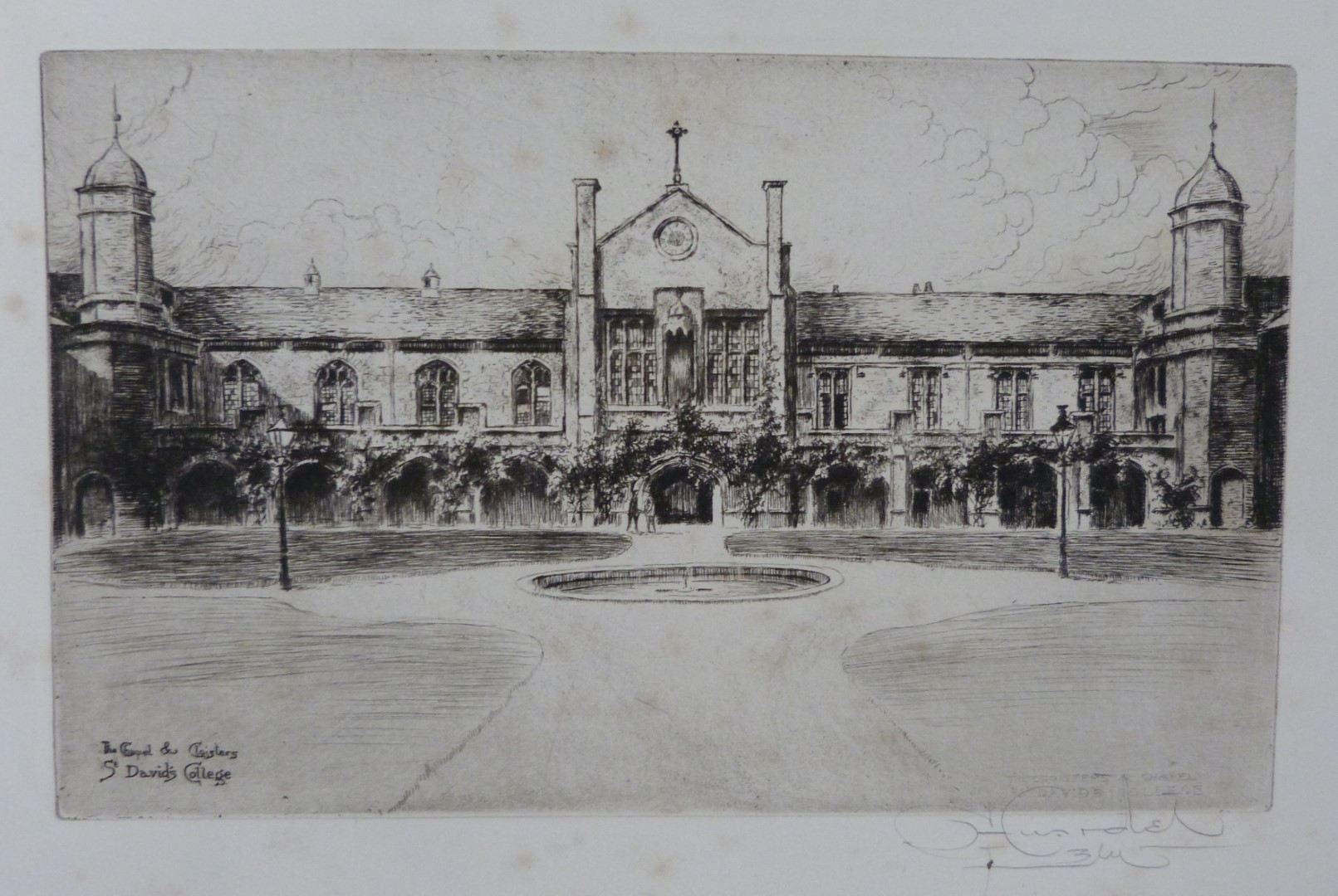 G Huardel Bly (b1872) three signed etchings of St David's College, Lampeter (University Of Wales) - Image 2 of 4