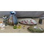 Studio pottery, Whitefriars glass vase, Staffordshire figure etc