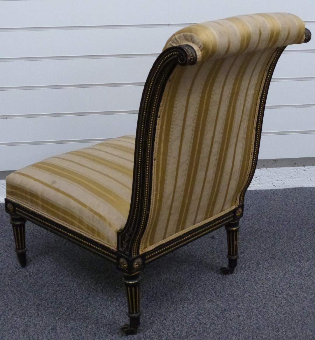 A 19thC upholstered nursing chair with ebonised and gilt decoration - Image 3 of 3