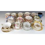 Decorative teaware including Royal Worcester inside decorated cups, Royal Grafton, Grosvenor, Dame