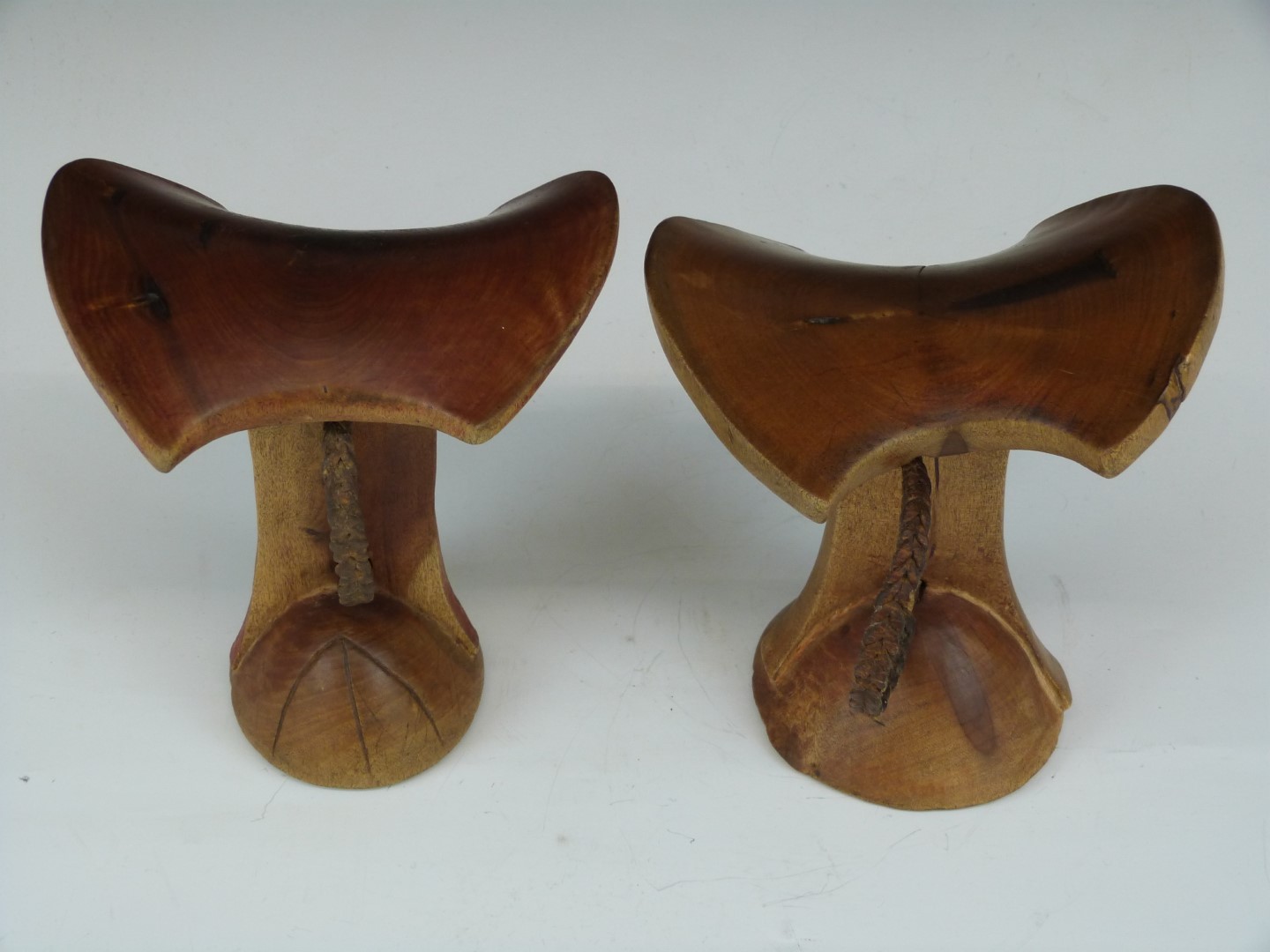 Two carved African tribal headrests with braided leather handles, Ileret, Latee Turkana region, - Image 2 of 4