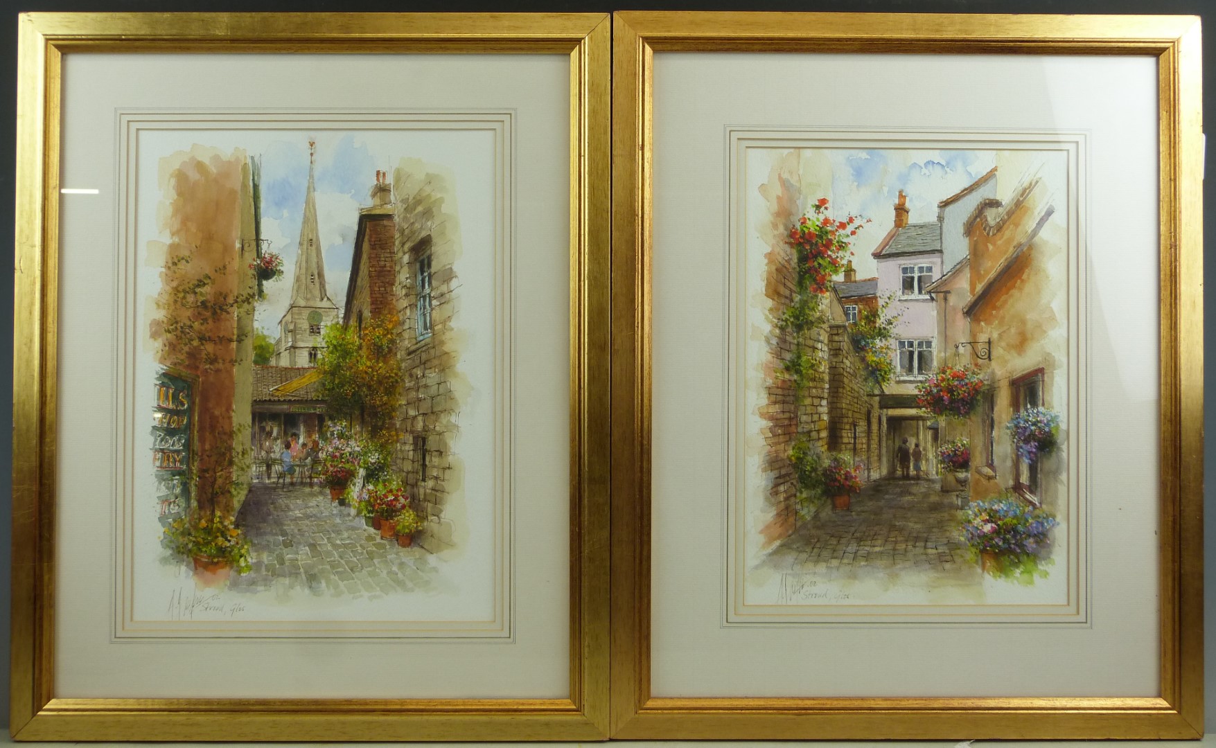 Alex Jawdokimov (b1937) pair of watercolours of Stroud town scenes, both signed lower left and dated