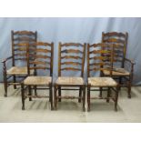 Set of five (2+3) ladder back rush seated dining chairs