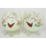 A pair of Stevens and Williams Stourbridge glass vases with enamel butterfly and flower decoration