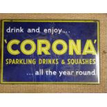 Corona vintage enamel advertising sign 'Drink and enjoy Corona sparkling drinks and squashes all