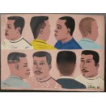 African haircut board hand painted on canvas and signed Chims 98, probably Kinyozi, purchased by the