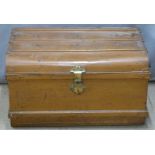 A vintage Japanned metal trunk, H42 x W71 x D50cm