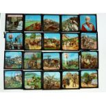 Four boxes of coloured lantern slides 'The Boer War' including Relief of Mafeking and entry into
