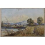 Victorian or early 20th century watercolour "Llantony Weir near Gloucester" (20 x 32cm), another
